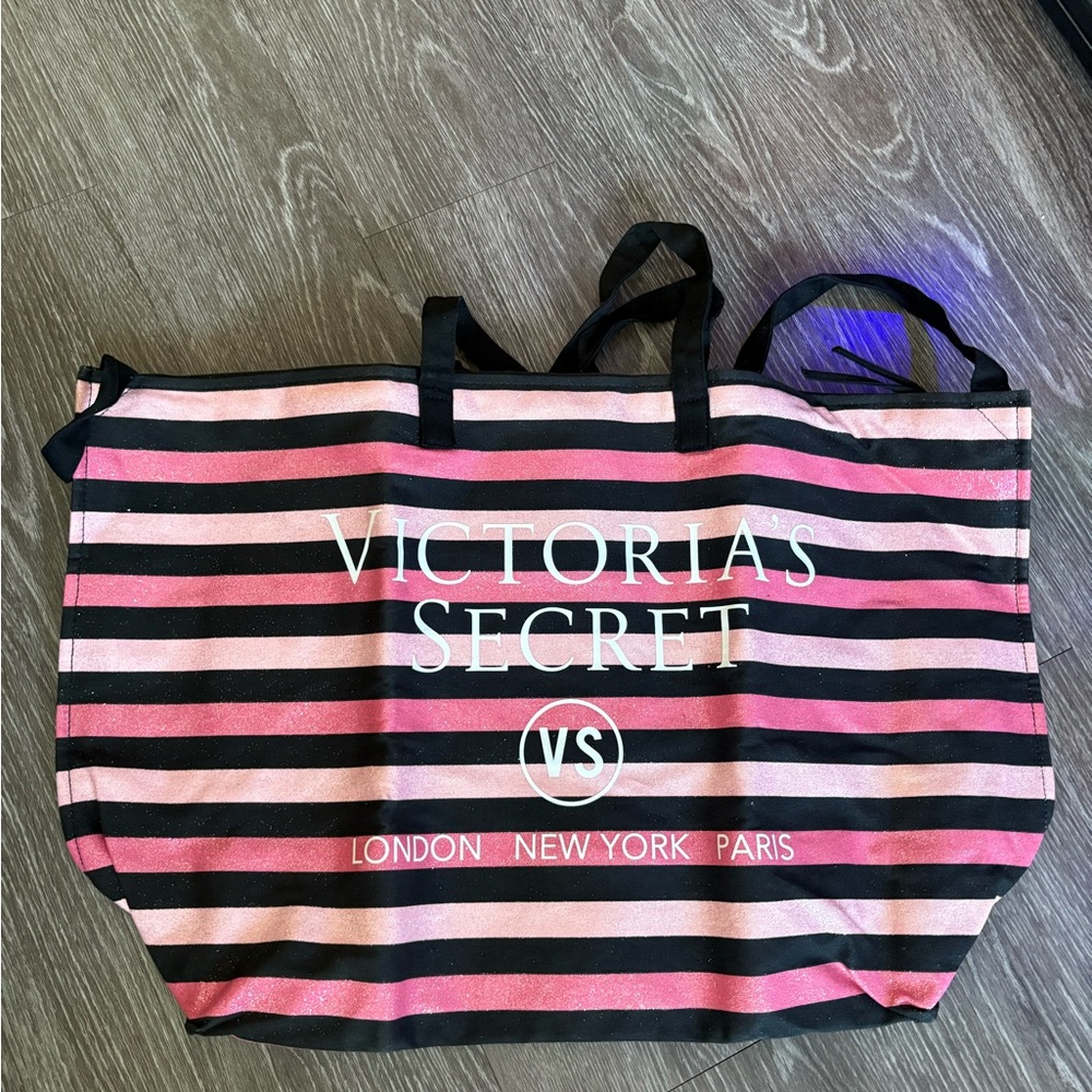 Victoria's Secret Striped Pink and Black Tote